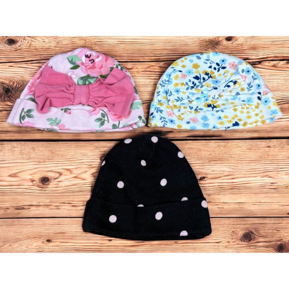 Gerber Baby Girls Daisy Caps Lot of 3